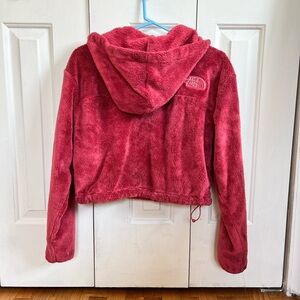 Pink north face cropped fuzzy hoodie